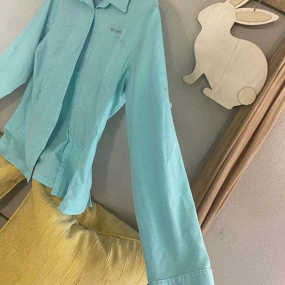 Columbia omni-shade Womens Outdoor Shirt Size Large mint aqua Long Sleeve - Picture 5 of 5